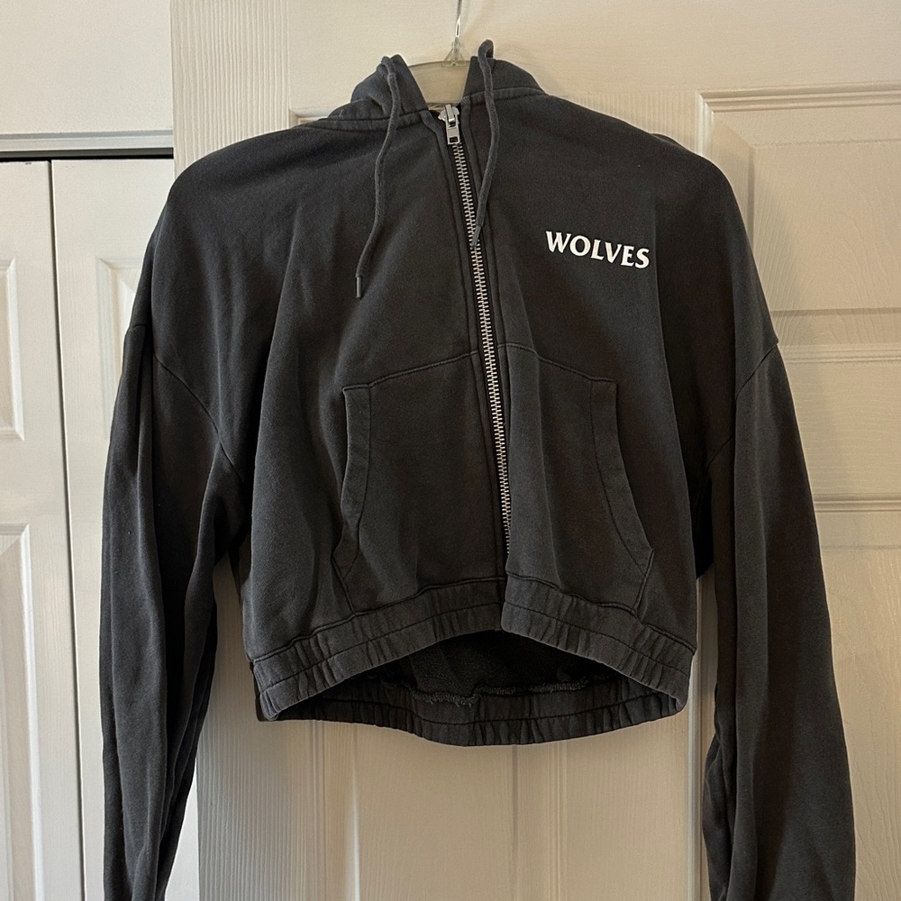 Darc Sport Black Cropped Zip-Up Hoodie Jacket with WOLVES Logo
